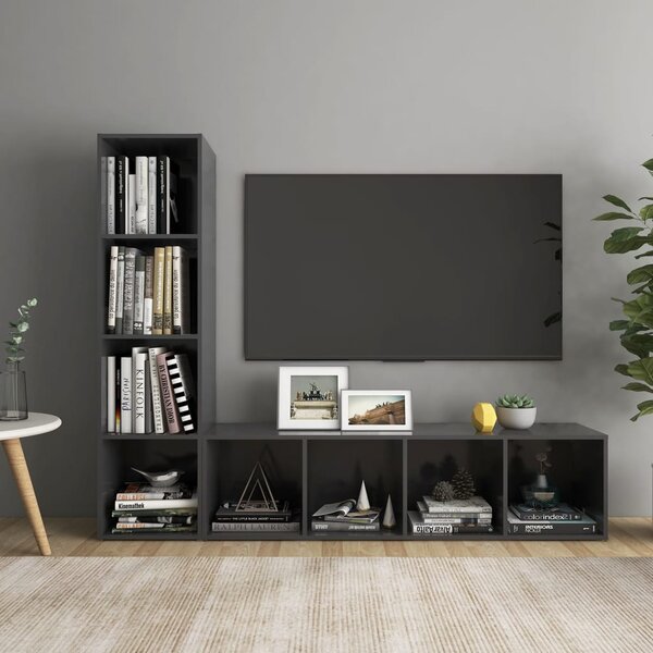 TV-skåp 2 delar grå 142,5x35x36,5 cm konstruerat trä