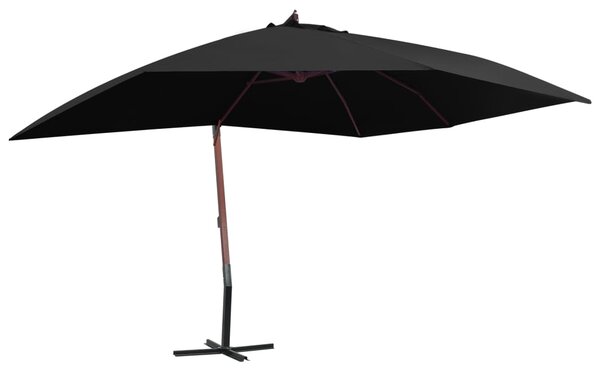Hängande parasoll med trästång 400x300 cm svart