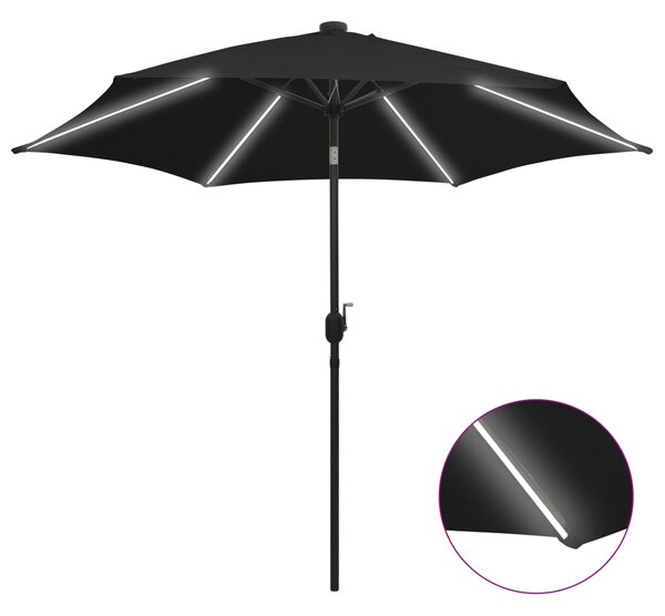 Parasoll med LED-lampor och aluminiumstång 300 cm svart