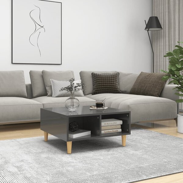 Soffbord grå högglans 60x60x30 cm konstruerat trä
