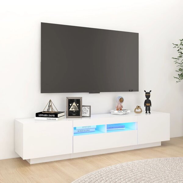 TV-bänk med LED-belysning vit 180x35x40 cm