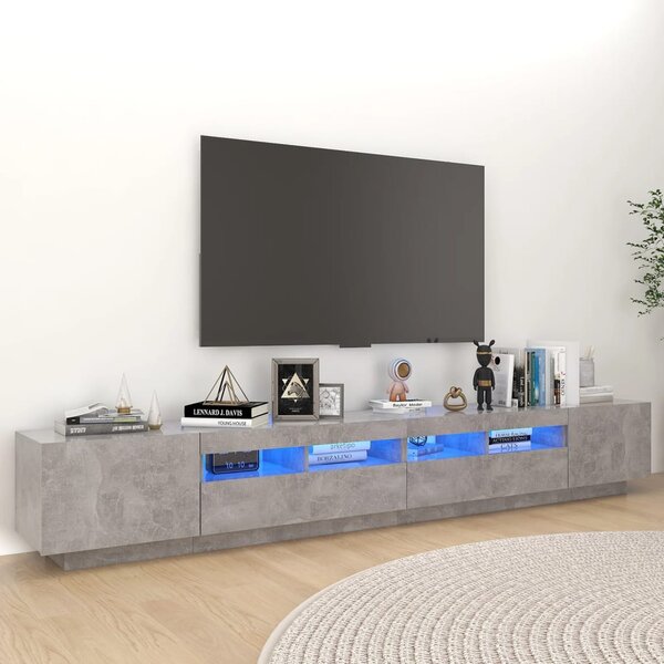 TV-bänk med LED-belysning betonggrå 260x35x40 cm