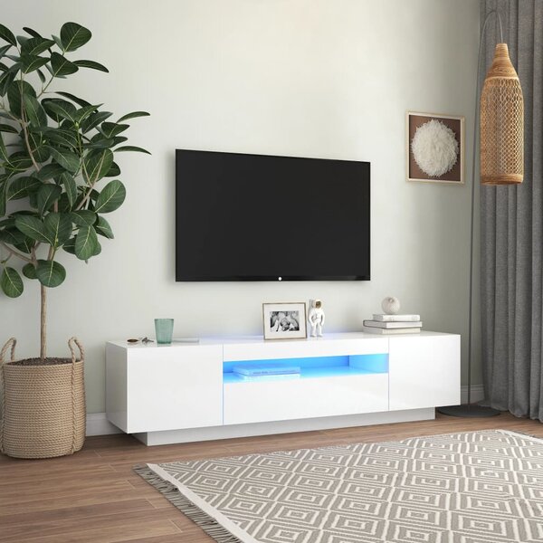 TV-bänk med LED-belysning vit högglans 160x35x40 cm