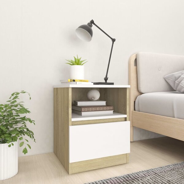 Sängbord 2 st vit och sonoma-ek 40x40x50 cm konstruerat trä