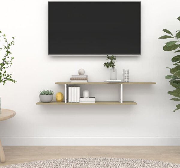 Väggmonterad tv-hylla vit och sonoma-ek 125x18x23 cm spånskiva