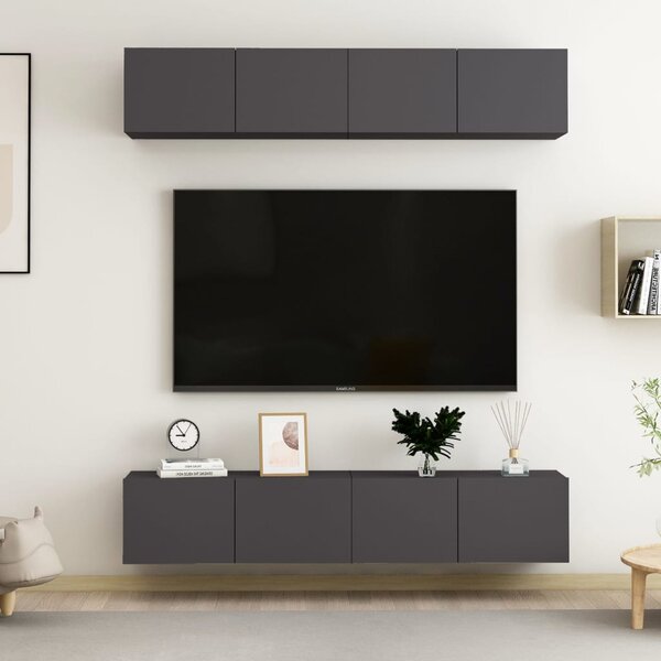 TV-skåp 4 st grå 80x30x30 cm konstruerat trä
