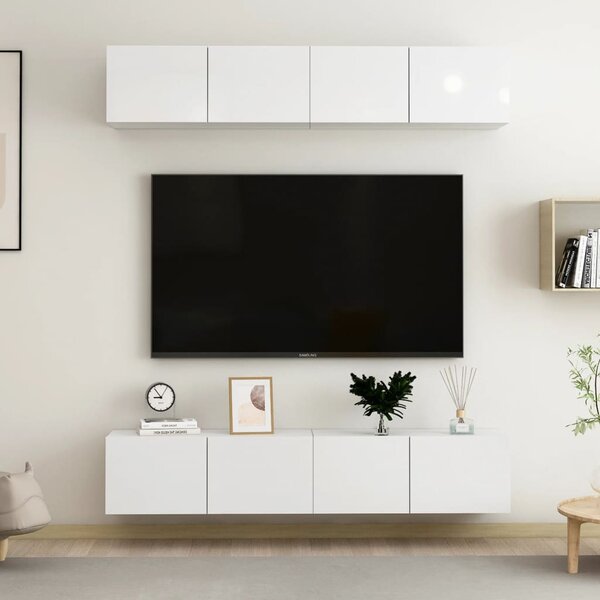 TV-skåp 4 delar vit högglans 80x30x30 cm konstruerat trä