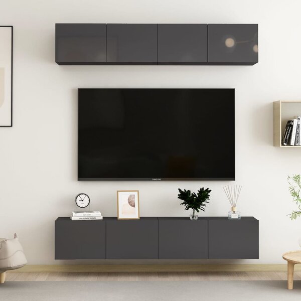 TV-skåp 4 delar grå högglans 80x30x30 cm konstruerat trä