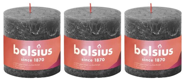 Bolsius Blockljus Shine 3-pack 100x100 mm stormgrå