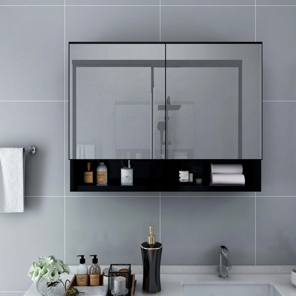 LED-Spegelskåp för badrum svart 80x15x60 cm MDF