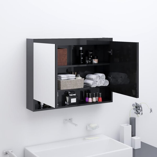 Spegelskåp för badrum svart glänsande 80x15x60 cm MDF