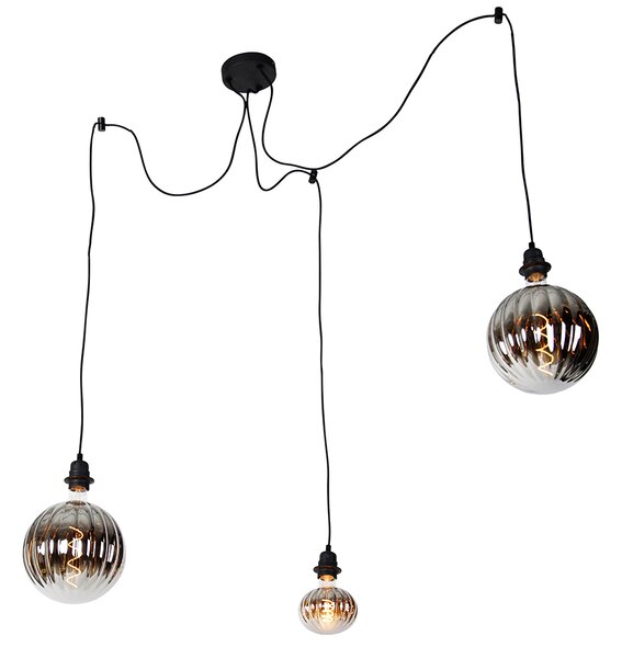 Hanglamp zwart 3-lichts incl. LED smoke dimbaar - Cava Luxe