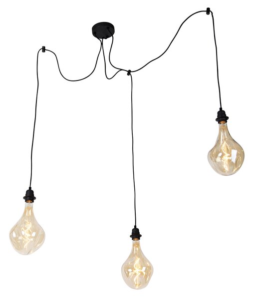 Hanglamp zwart 3-lichts incl. LED goud dimbaar - Cava Luxe