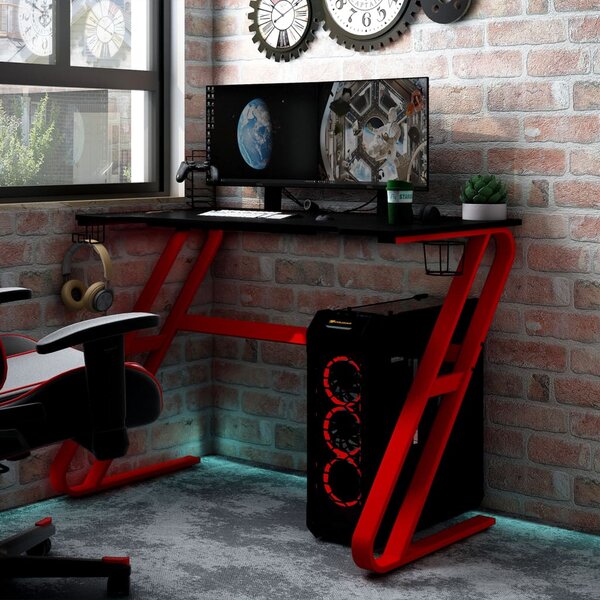Gamingskrivbord med ZZ-formade ben svart och röd 90x60x75 cm