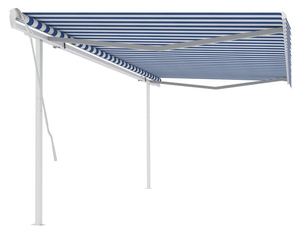 Markis med stolpar manuellt infällbar 5x3 m blå och vit