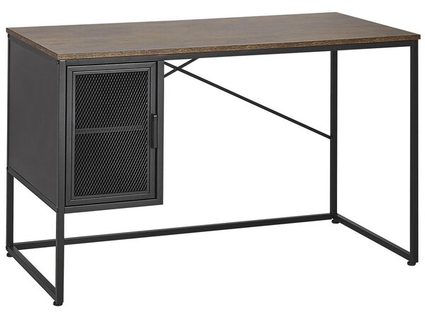 Skrivbord för hemmakontor med skåp 118 x 60 cm Mörkt trä / Svart VINCE Beliani