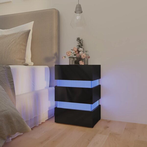 Sängskåp LED svart högglans 45x35x67 cm spånskiva