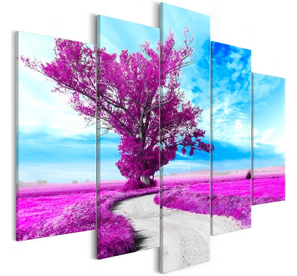 Tavla Tree Near The Road 5 Parts Violet 100x50 - Artgeist sp. z o. o