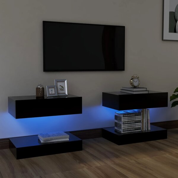TV-bänk med LED-belysning 2 st svart 60x35 cm