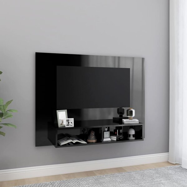 Väggmonterat tv-skåp svart högglans 120x23,5x90 cm spånskiva