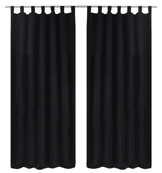 2-pack gardiner med öglor i svart microsatin 140x175 cm - Svart
