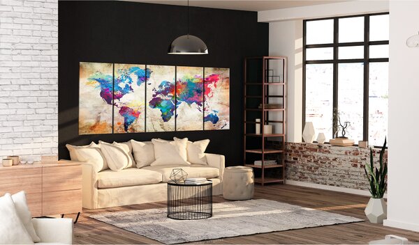 Tavla World Map: Colourful Ink Blots 200x80 - Artgeist sp. z o. o