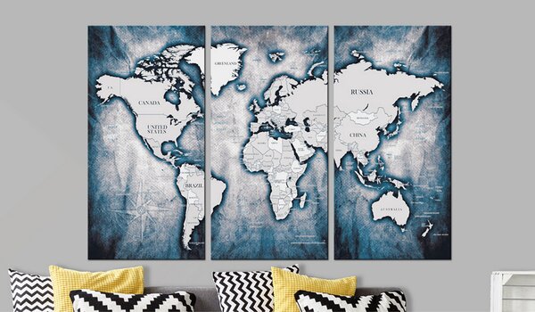 Tavla World Map: Ink Triptych 90x60 - Artgeist sp. z o. o