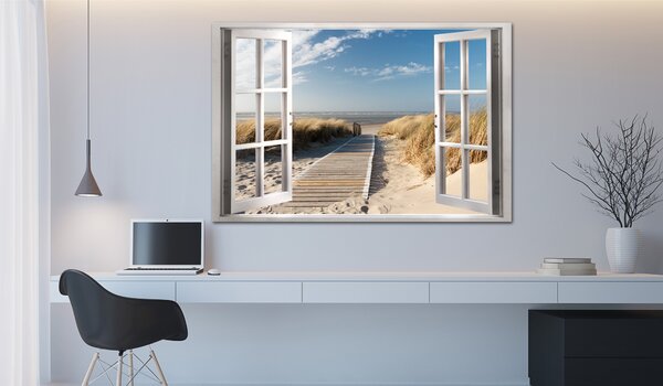 Tavla Window: View of the Beach 90x60 - Artgeist sp. z o. o
