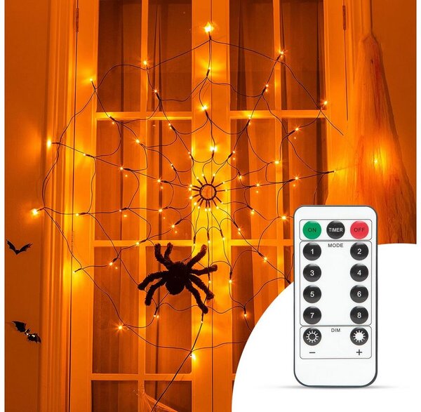 LED dekorativ kedja HALLOWEEN LED/5V/8 funktioner spider web + fjärrkontroll