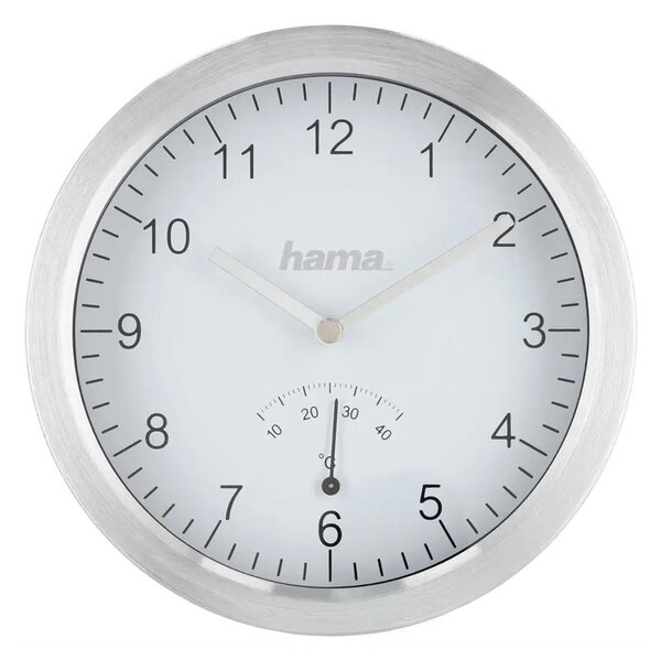 Hama - Bathroom wall clock med en thermometer 1xAA IPX4 silver