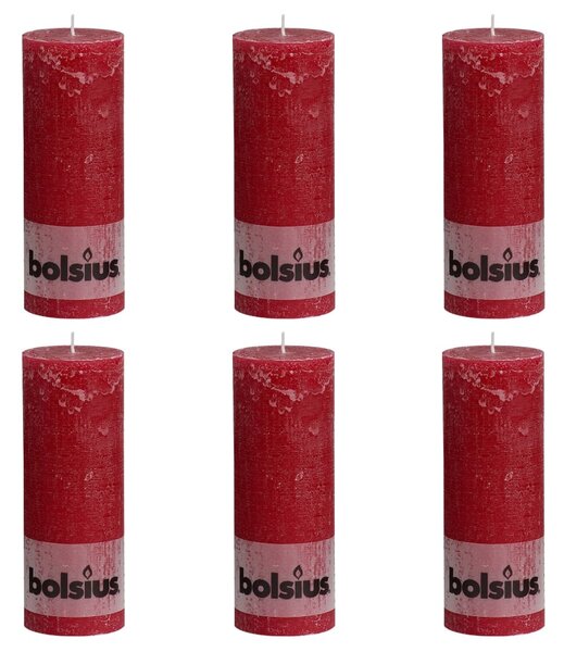 Bolsius Rustika blockljus 6 st 190x68 mm vinröd