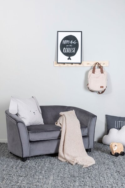 Venture Home - Måna Kids Sofa - Black / Dark Grey Velvet - Grå - Barnsoffor & fåtöljer - Från Homeroom