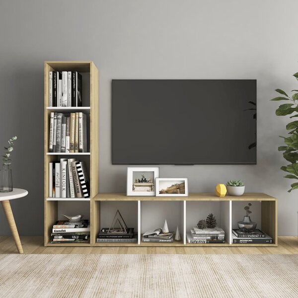 TV-skåp 2 st vit och sonoma-ek 142,5x35x36,5 cm konstruerat trä
