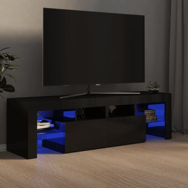 Tv-bänk med LED-belysning svart högglans 140x36,5x40 cm
