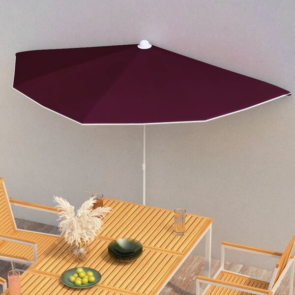 Halvrunt parasoll med stång 180x90 cm vinröd