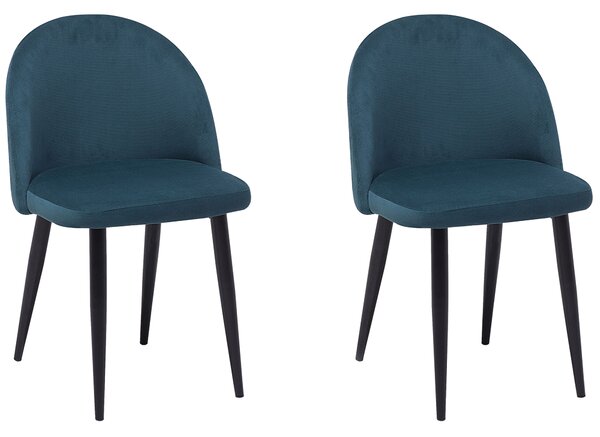 Stol 2 st Mörkblå Sammet Tyg Modern Retro Design Beliani