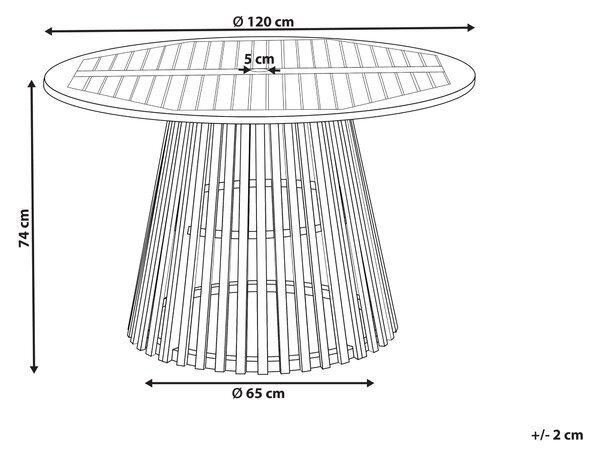 Trädgårdsmatbord Ljust Akaciaträ Rund Topp 120 cm Lamell Design Inomhus Utomhus Beliani