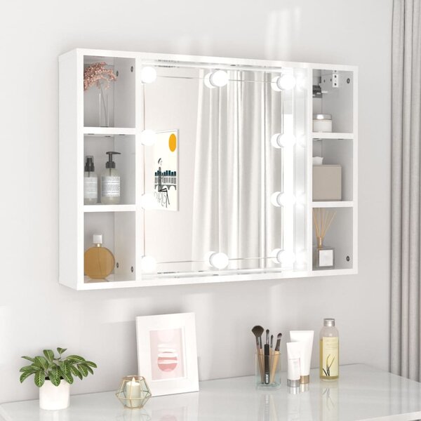 Spegelskåp med LED vit högglans 76x15x55 cm