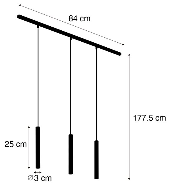 Modernt skensystem med 3 svarta pendellampor 1-fas - Slimline Keno