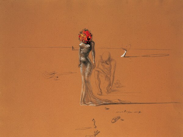 Konsttryck Female Figure with Head of Flowers, 1937, Salvador Dalí