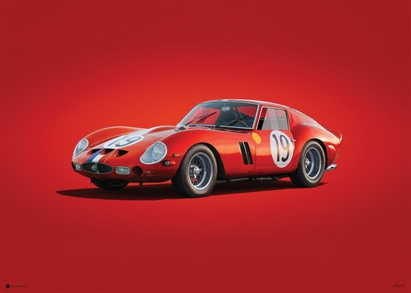 Konsttryck Ferrari 250 GTO - Red - 24h Le Mans - 1962, (70 x 50 cm)