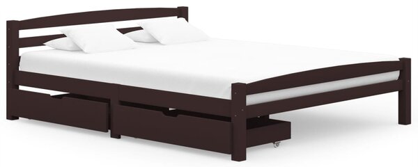 Sängram med 2 lådor mörkbrun massiv furu 160x200 cm