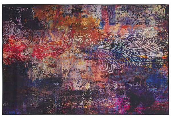 Matta Flerfärgad Polyestertyg Blommig Paisley Abstrakt Mönster Gummibelagd Botten 160 x 230 cm Beliani