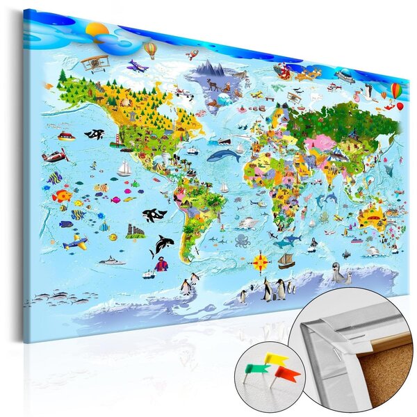 Anslagstavla i kork - Children's Map: Colourful Travels - 60x40