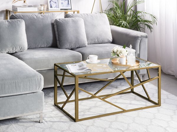 Soffbord Guld Metallram Glasskiva Geometrisk Glam Design Beliani