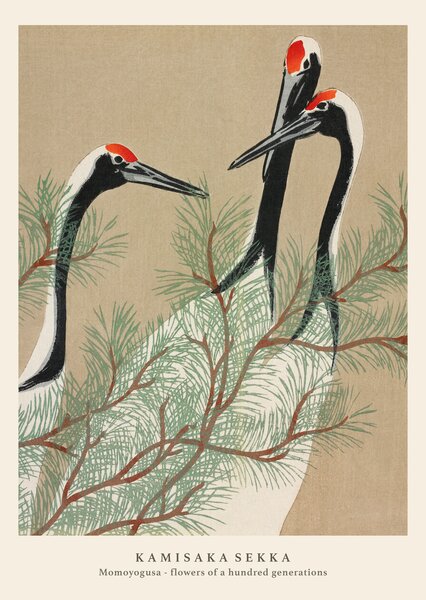 Konsttryck Cranes (Special Edition Japandi Vintage) - Kamisaka Sekka, (30 x 40 cm)