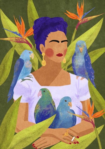 Illustration Frida and birds, Raissa Oltmanns