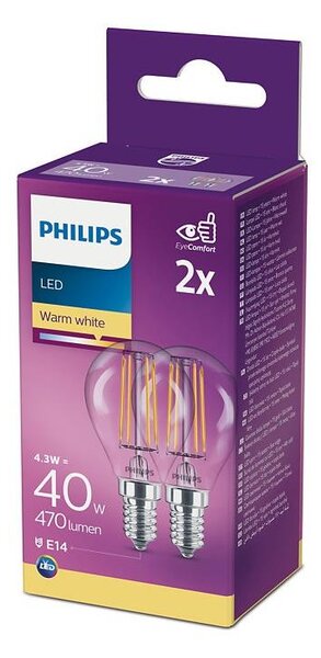 PAKET 2x LED-lampor Philips P45 E14/4,3W/230V 2700K