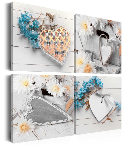 Canvas Tavla - Flowers and hearts - 60x60