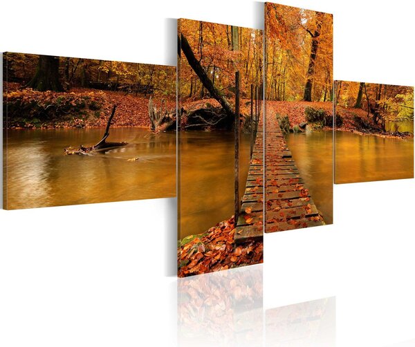 Canvas Tavla - A footbridge over a forest stream - 200x90